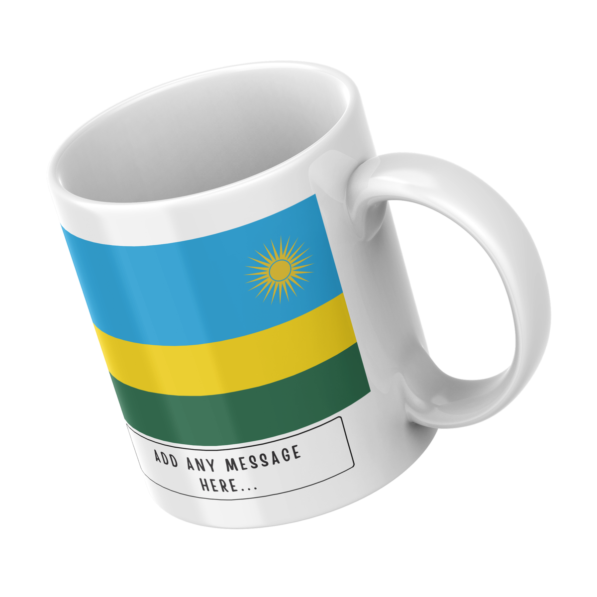 Personalised Rwanda flag mug – angled view