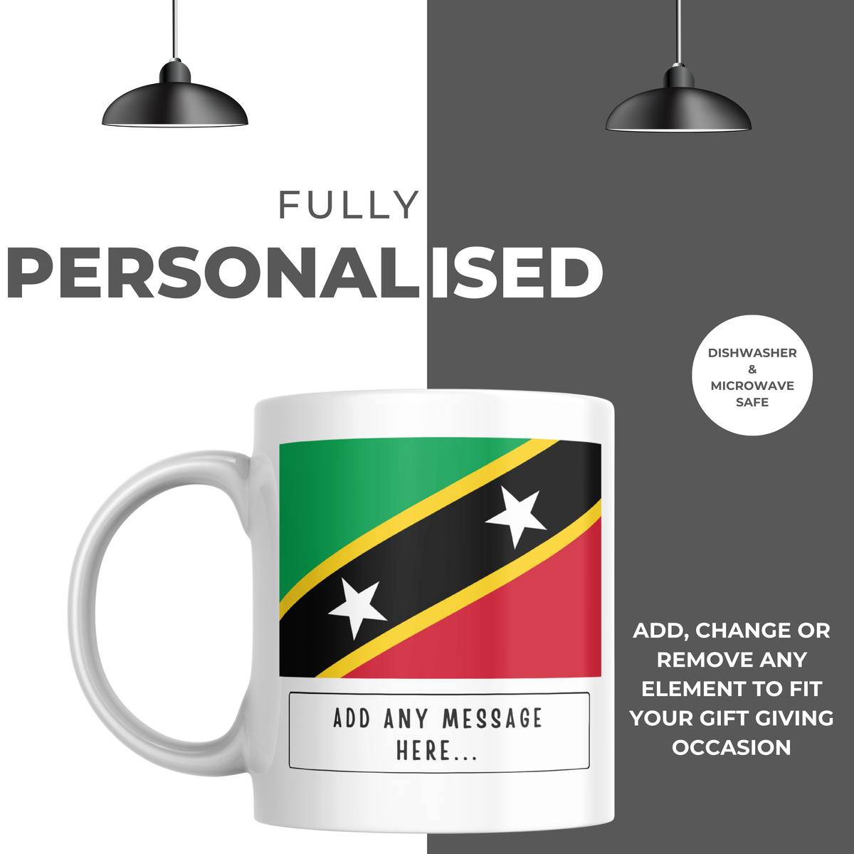 Personalised Saint Kitts and Nevis flag mug – personalisation and care information