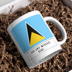 Personalised Saint Lucia flag mug – gift presentation on paper packing