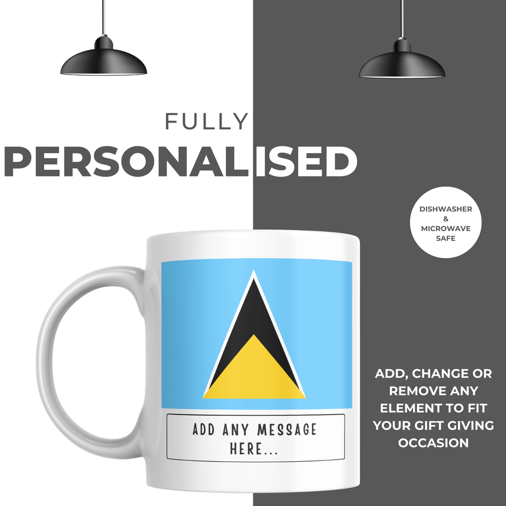 Personalised Saint Lucia flag mug – personalisation and care information