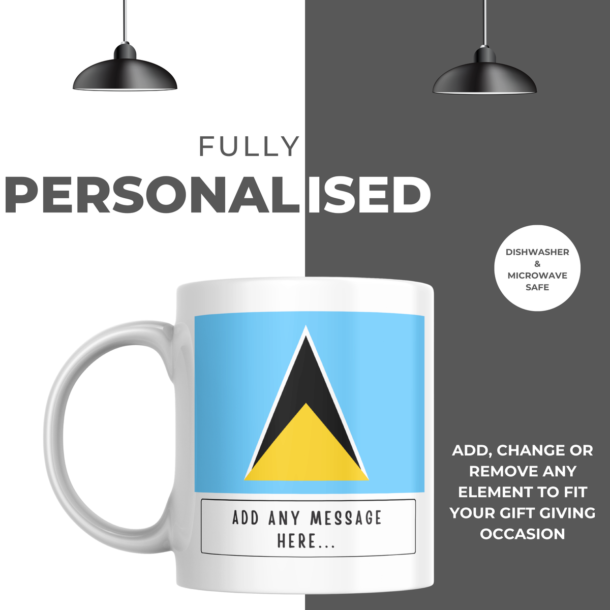Personalised Saint Lucia flag mug – personalisation and care information