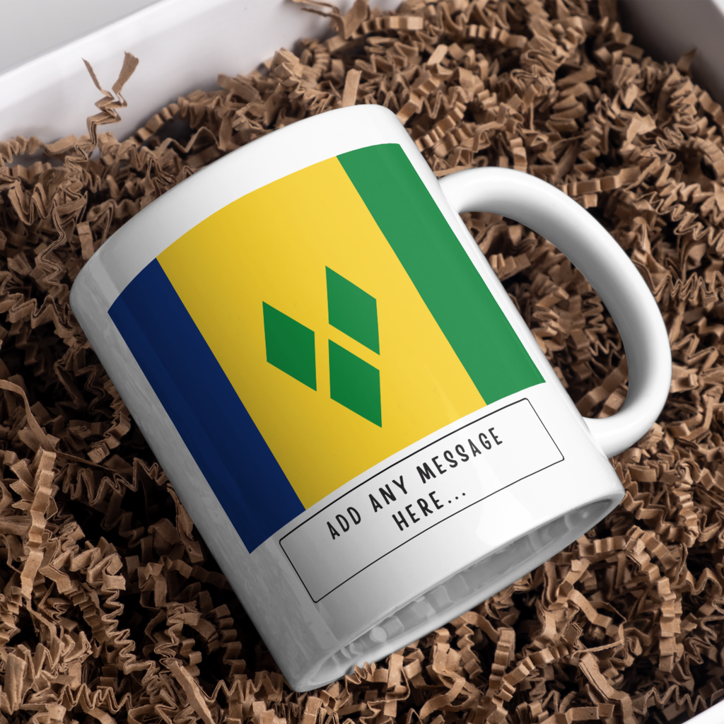 Personalised Saint Vincent and the Grenadines flag mug – gift presentation on paper packing