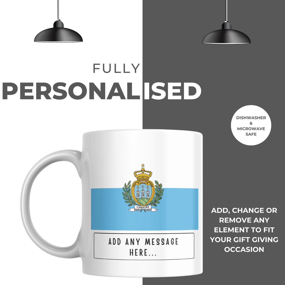 Personalised San Marino flag mug – personalisation and care information