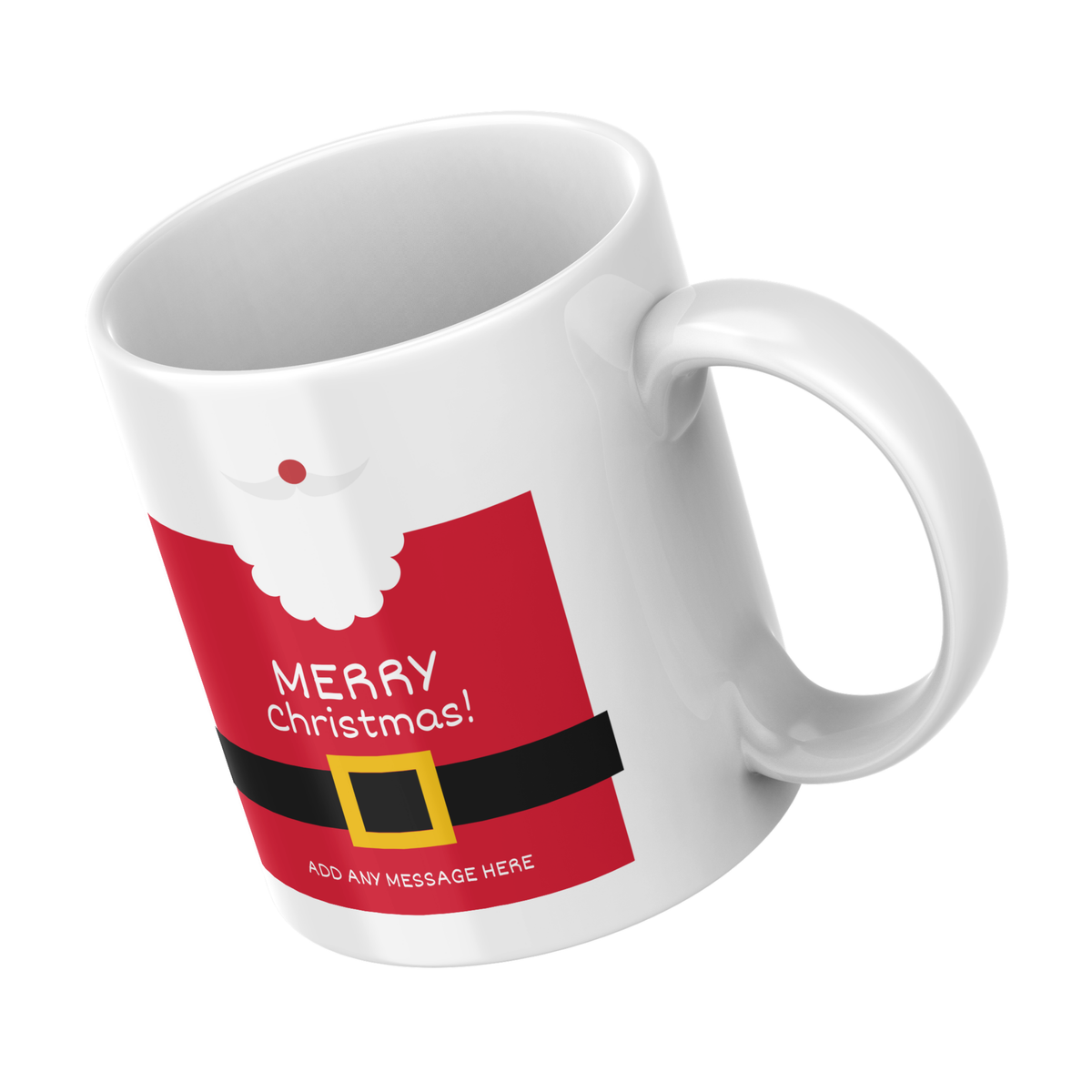 Santa Suit Christmas Mug – angled view