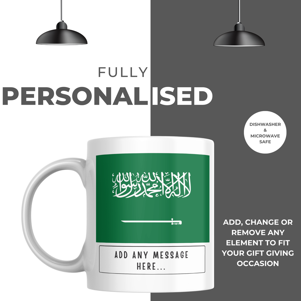Personalised Saudi Arabia flag mug – personalisation and care information