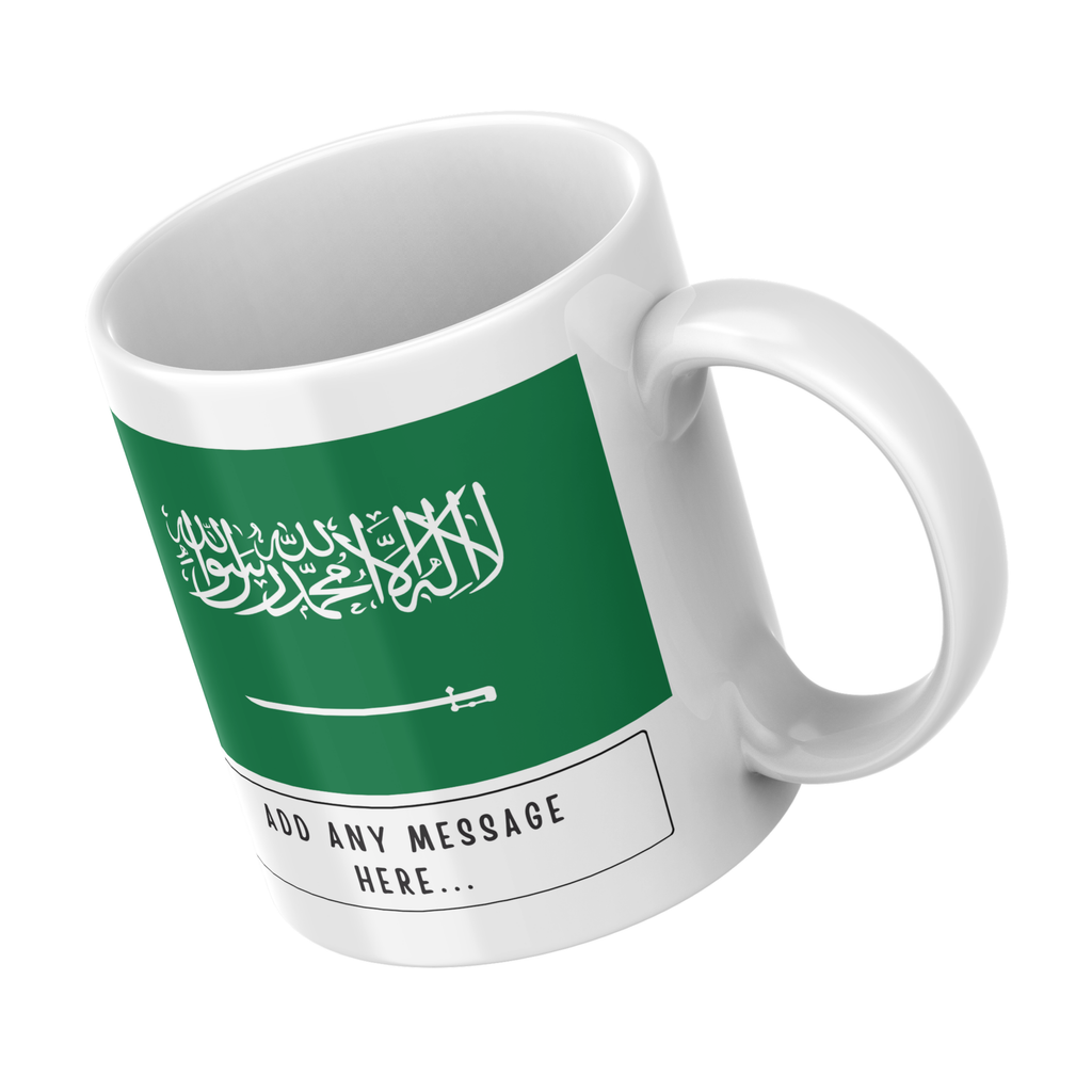 Personalised Saudi Arabia flag mug – angled view