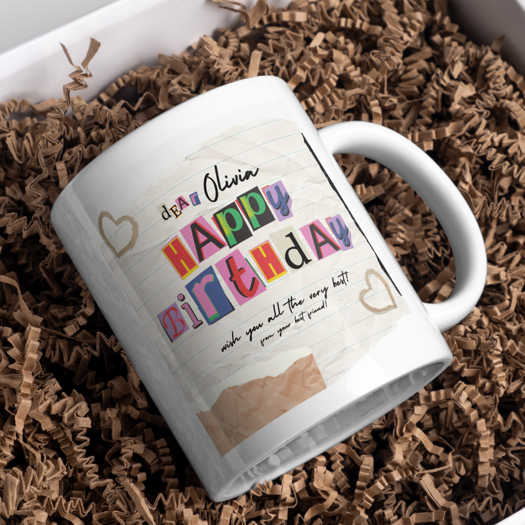 Scrapbook Birthday Mug – gift presentation on paper packing
