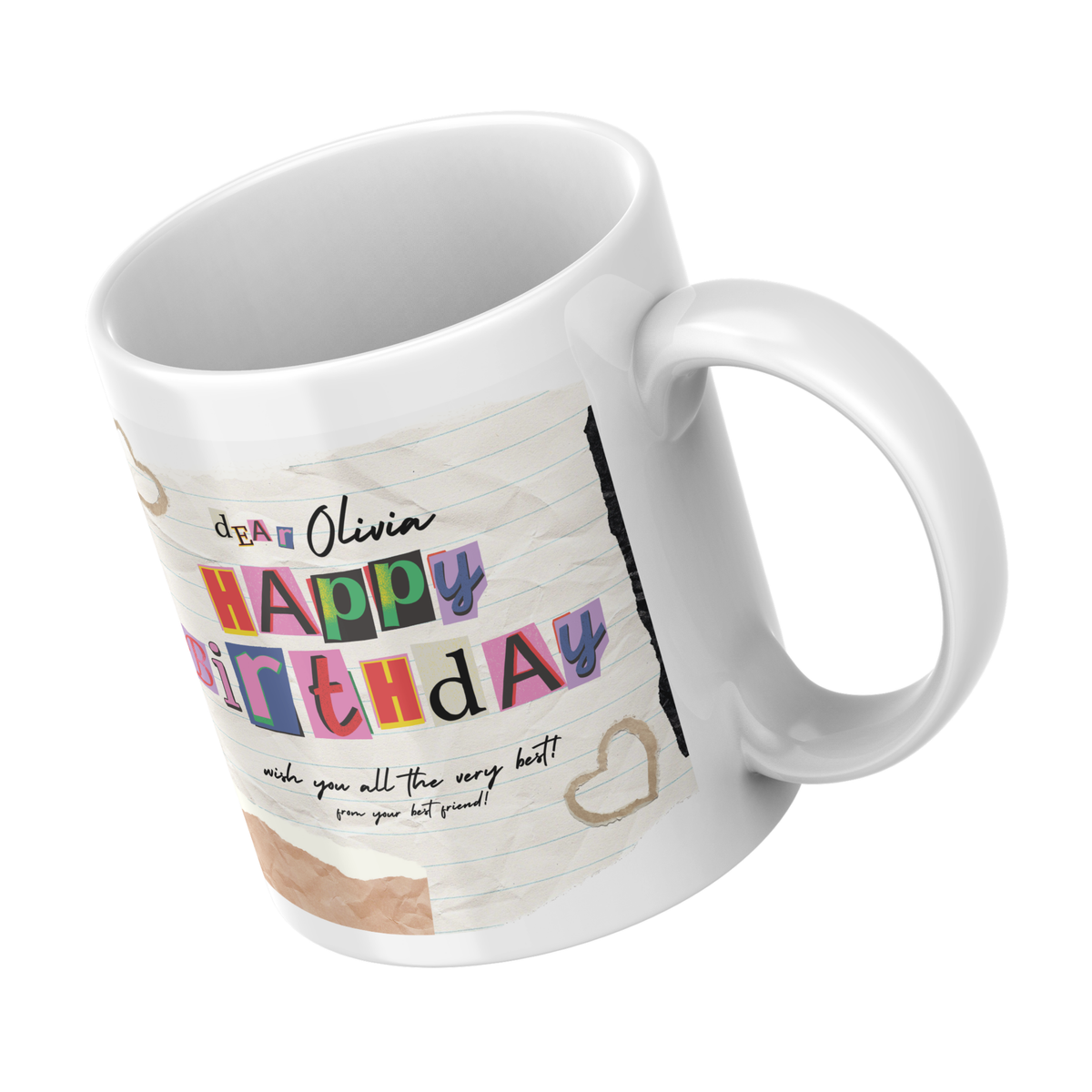 Scrapbook Birthday Mug – angled view