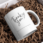 Script Heart Thank You Mug – gift presentation on paper packing