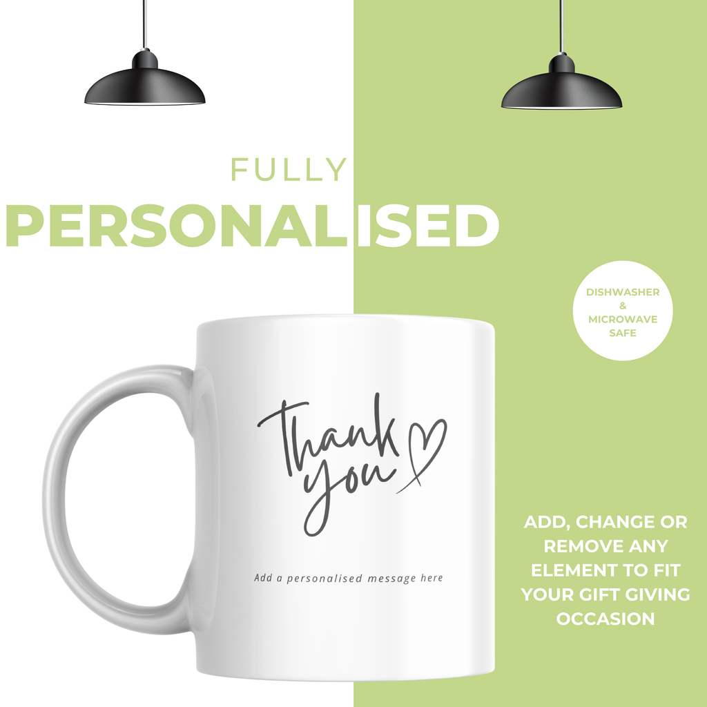 Script Heart Thank You Mug – personalisation information