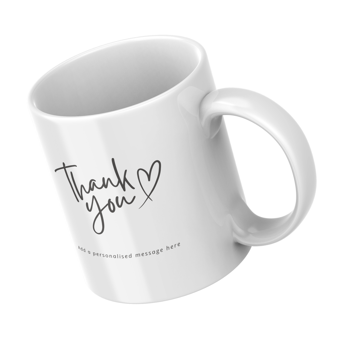 Script Heart Thank You Mug – angled view