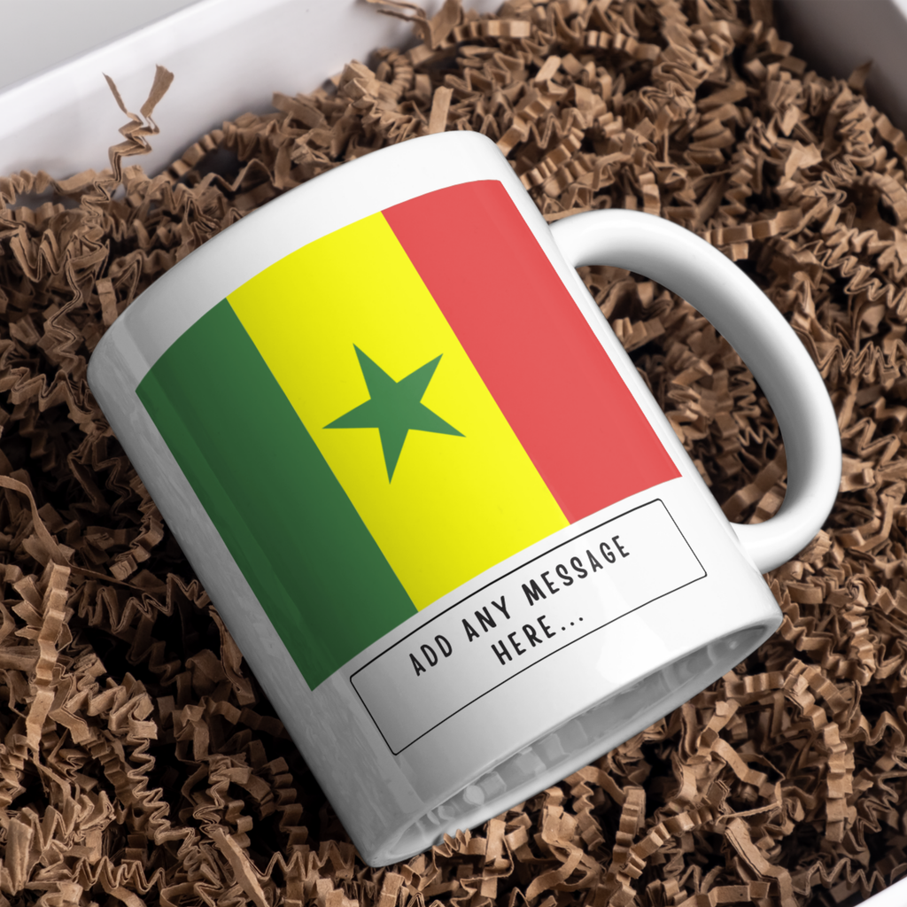 Personalised Senegal flag mug – gift presentation on paper packing