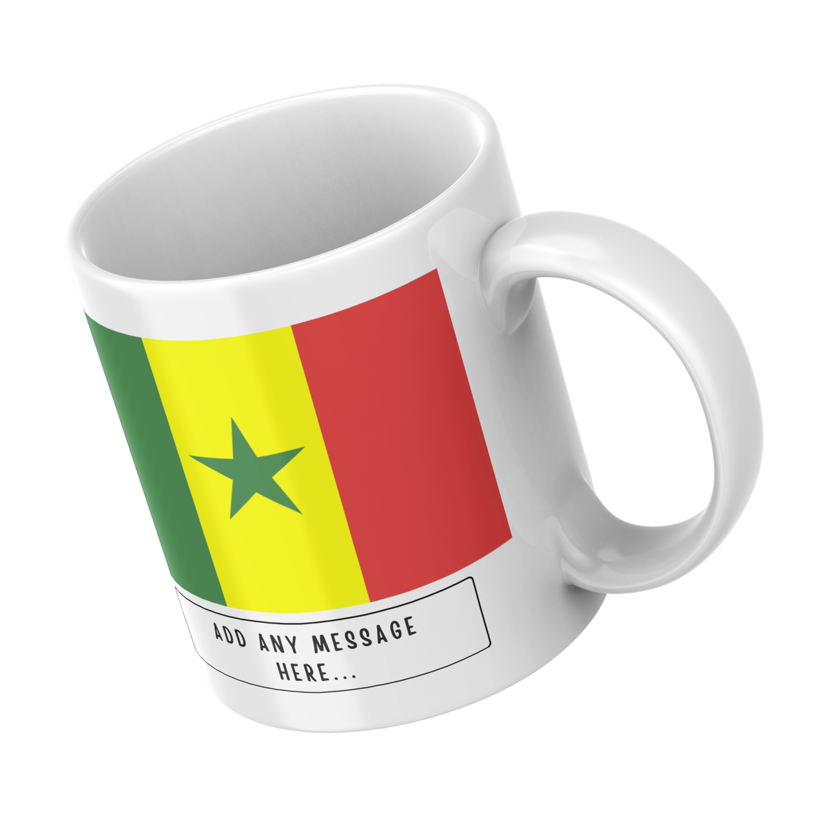Personalised Senegal flag mug – angled view