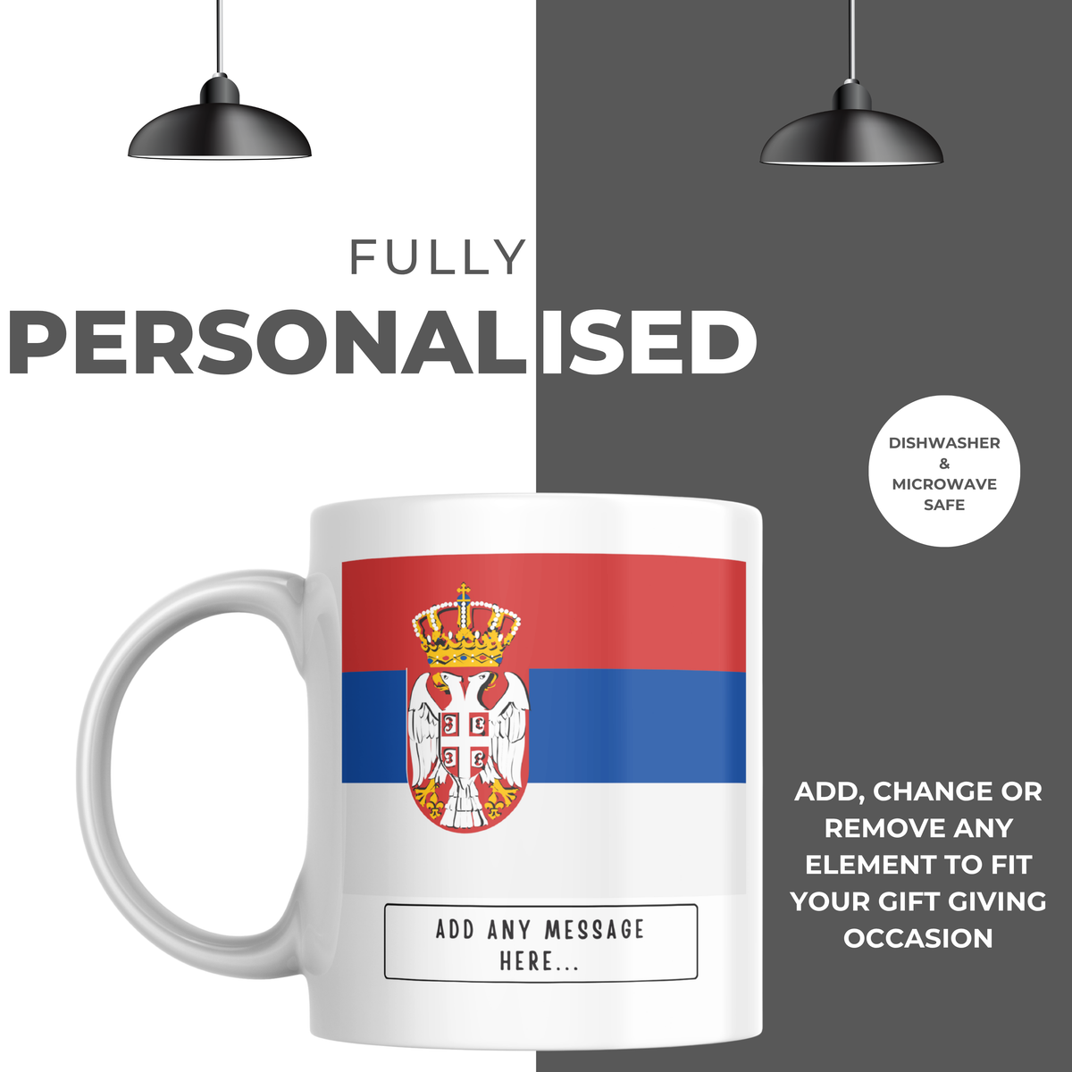 Personalised Serbia flag mug – personalisation and care information