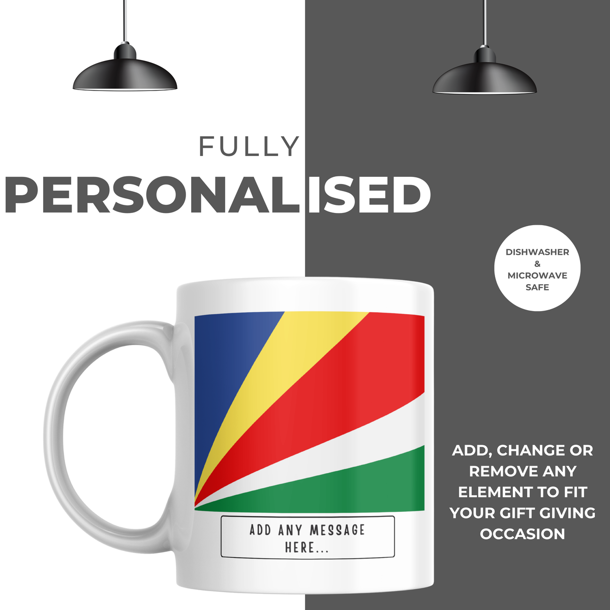 Personalised Seychelles flag mug – personalisation and care information