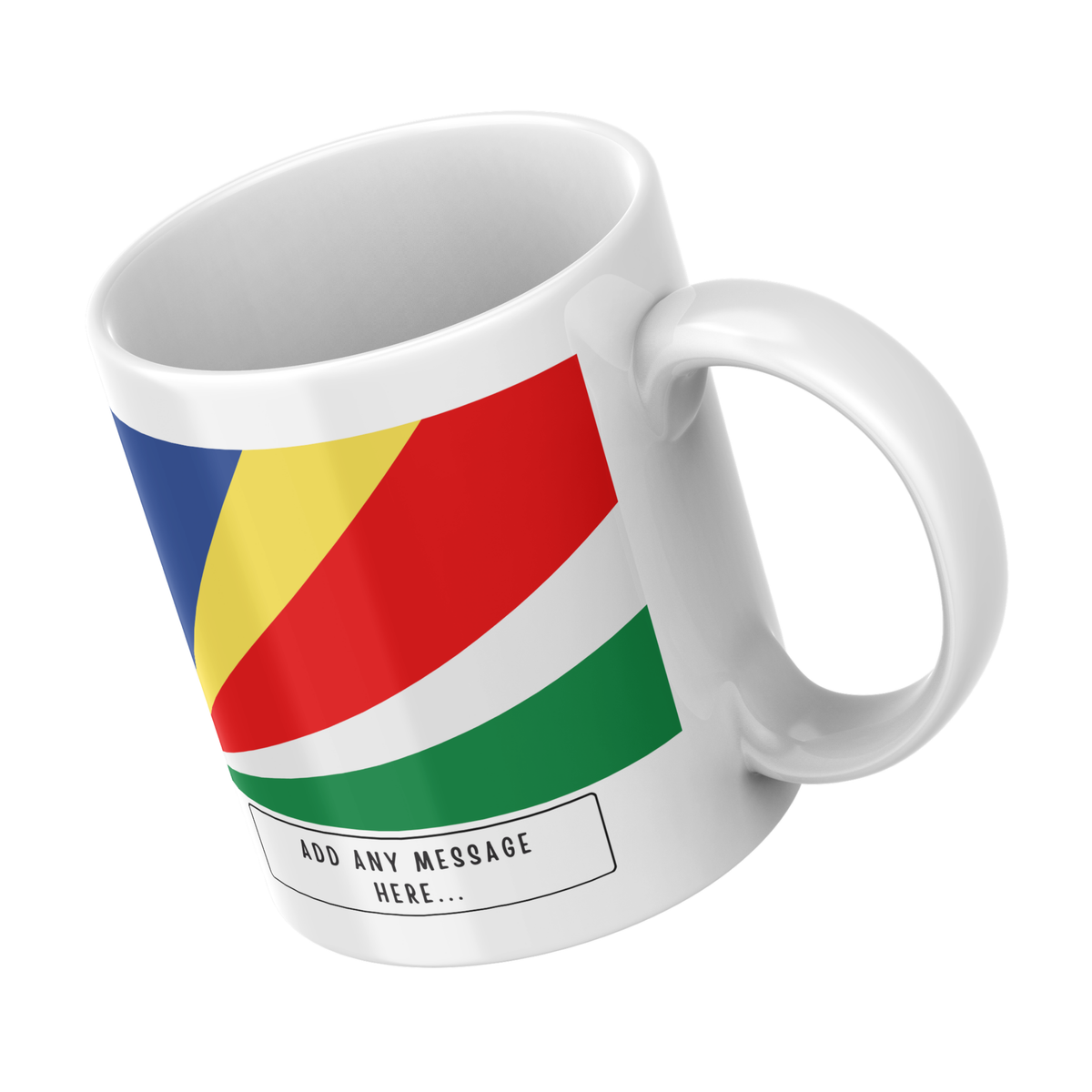 Personalised Seychelles flag mug – angled view