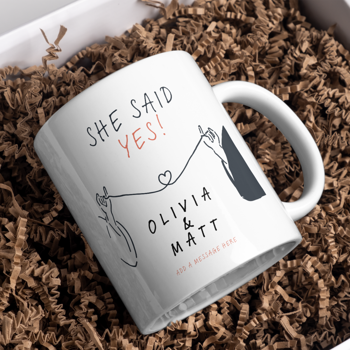 She Said Yes Pinky Promise Engagement Mug – gift presentation on paper packing