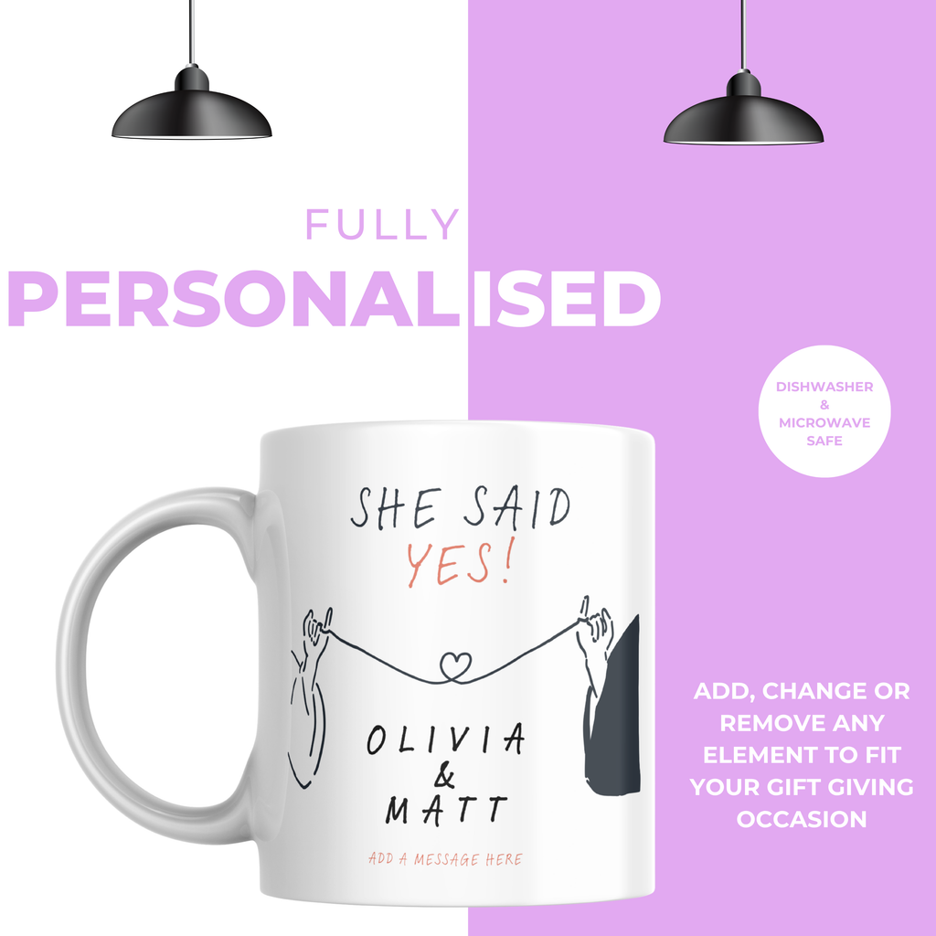 She Said Yes Pinky Promise Engagement Mug – personalisation information