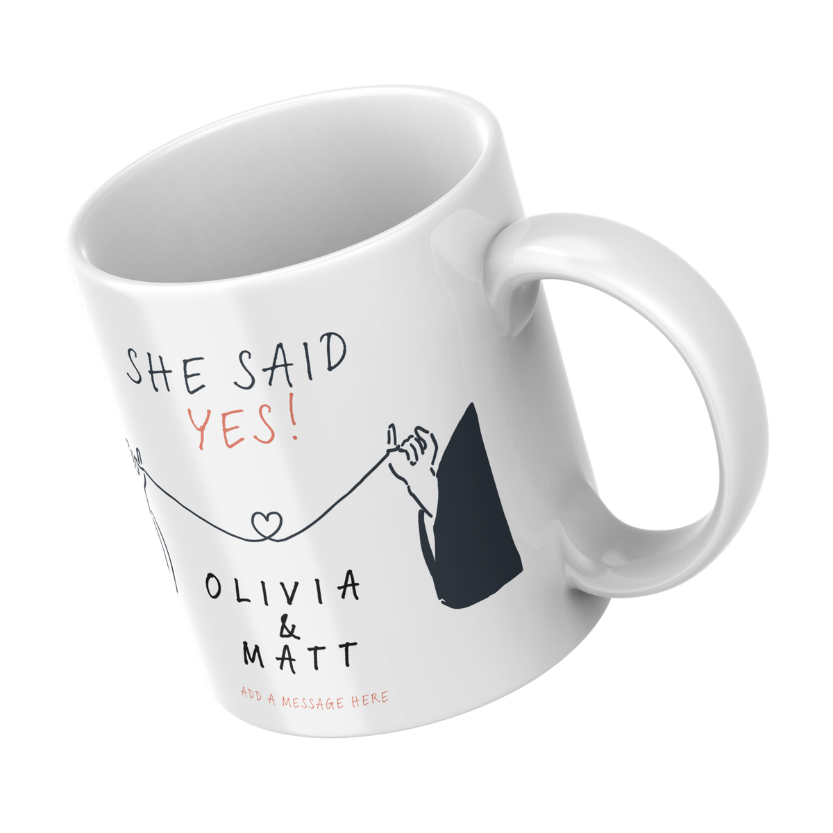 She Said Yes Pinky Promise Engagement Mug – angled view