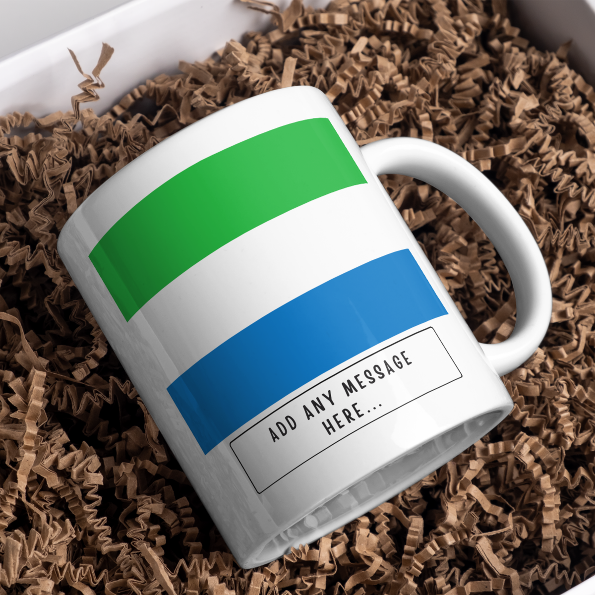 Personalised Sierra Leone flag mug – gift presentation on paper packing