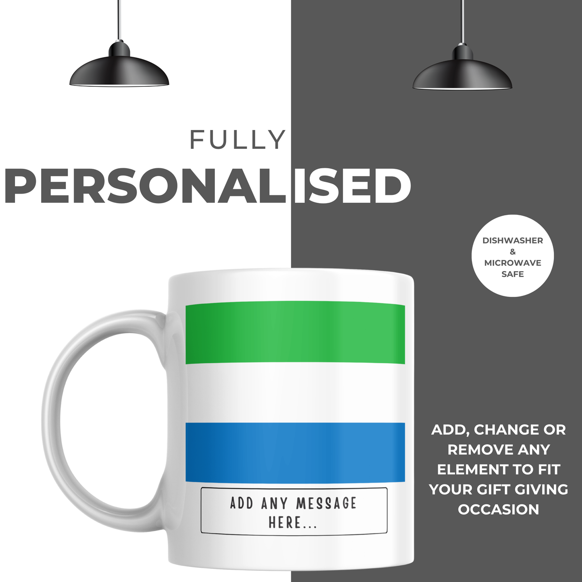 Personalised Sierra Leone flag mug – personalisation and care information