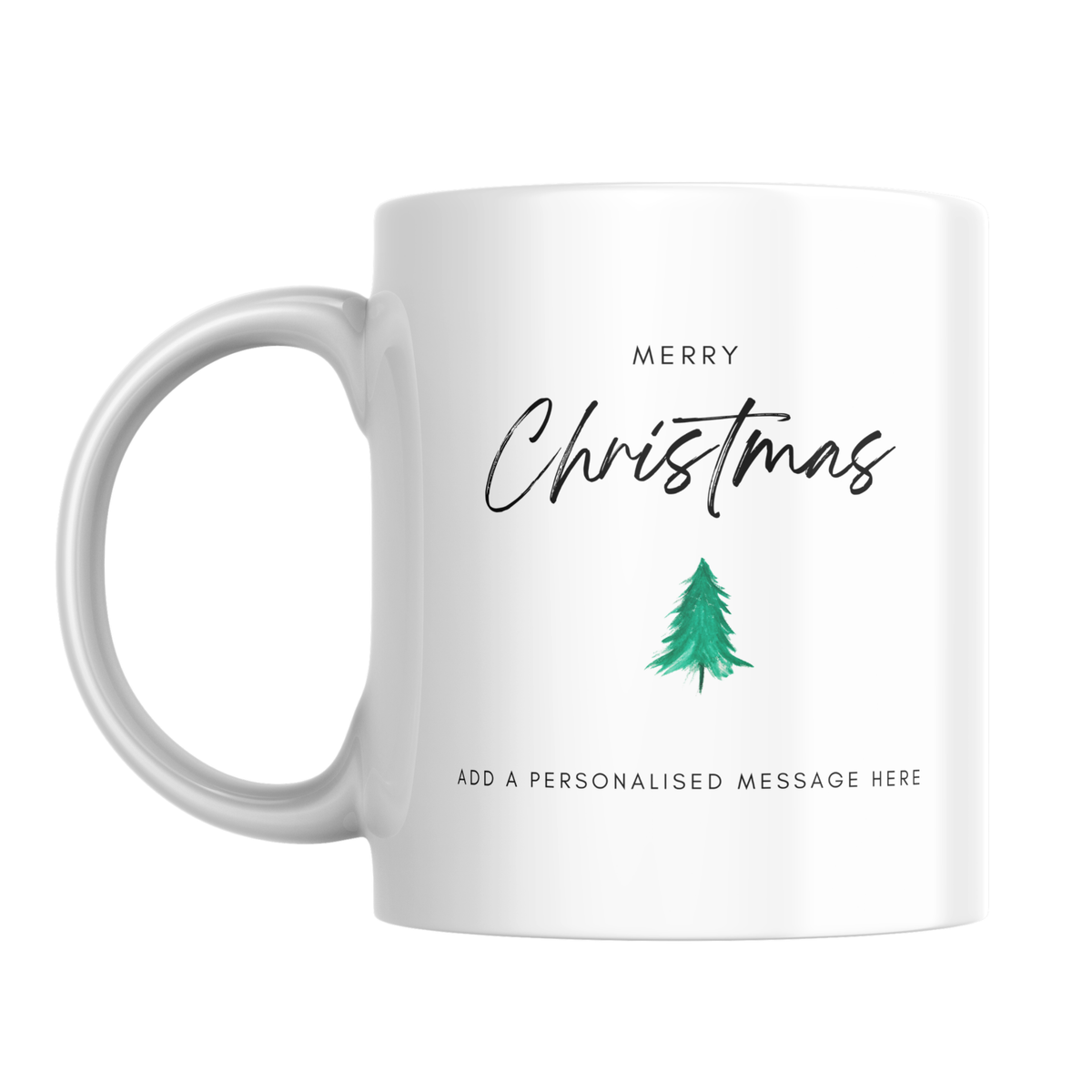 Simple Script and Tree Christmas Mug – front view