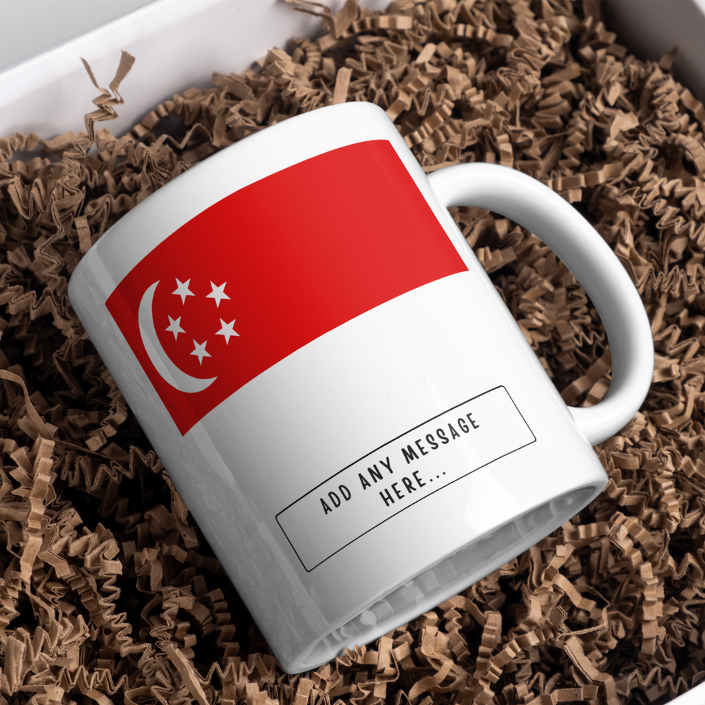 Personalised Singapore flag mug – gift presentation on paper packing