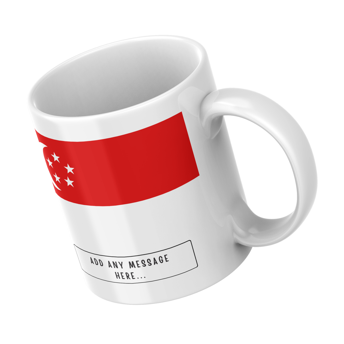Personalised Singapore flag mug – angled view