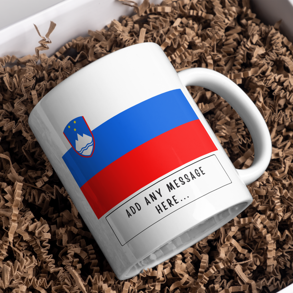 Personalised Slovenia flag mug – gift presentation on paper packing