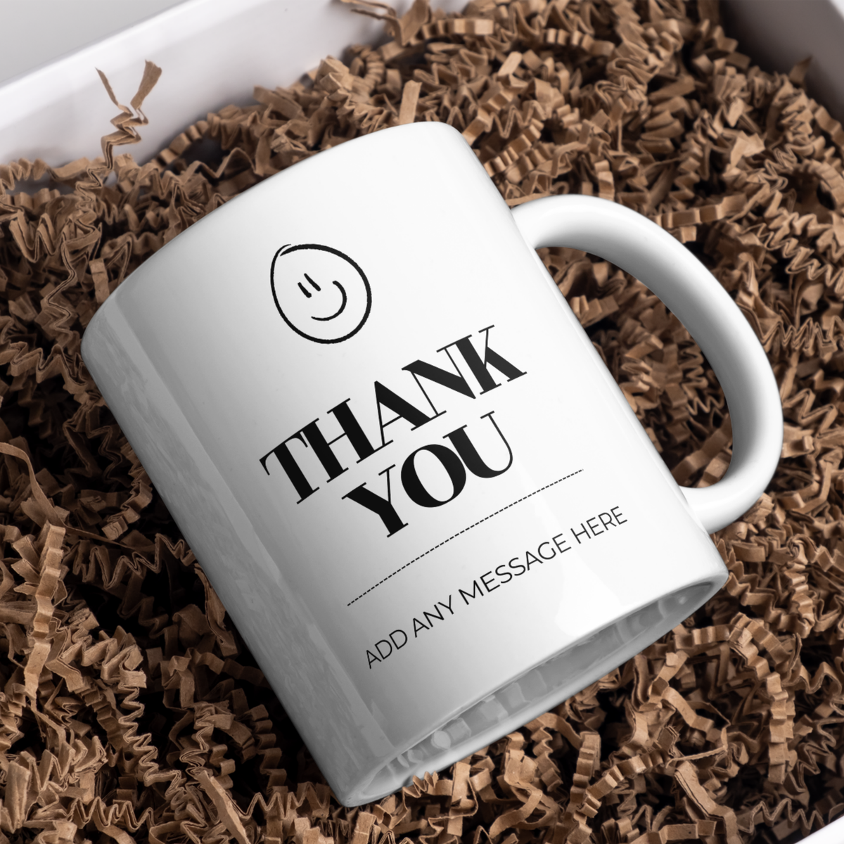 Smiley Face Thank You Mug – gift presentation on paper packing