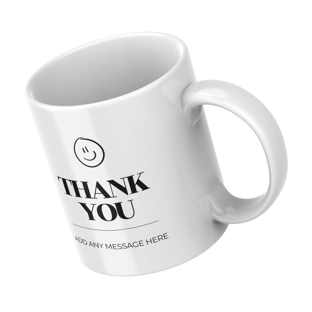 Smiley Face Thank You Mug – angled view