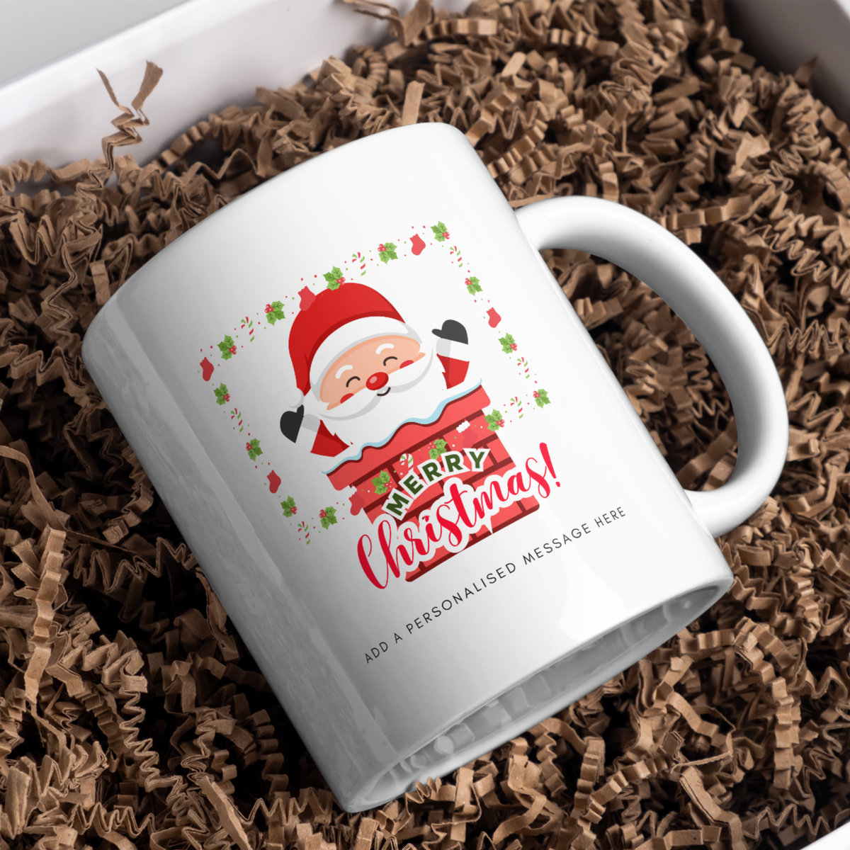Smiling Santa Christmas Mug – gift presentation on paper packing