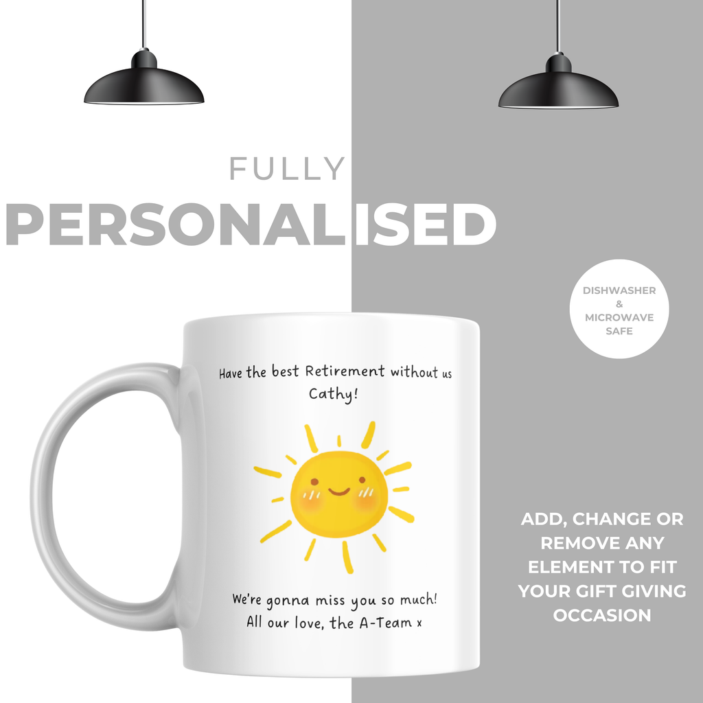 Smiling Sunshine Retirement Mug – personalisation information