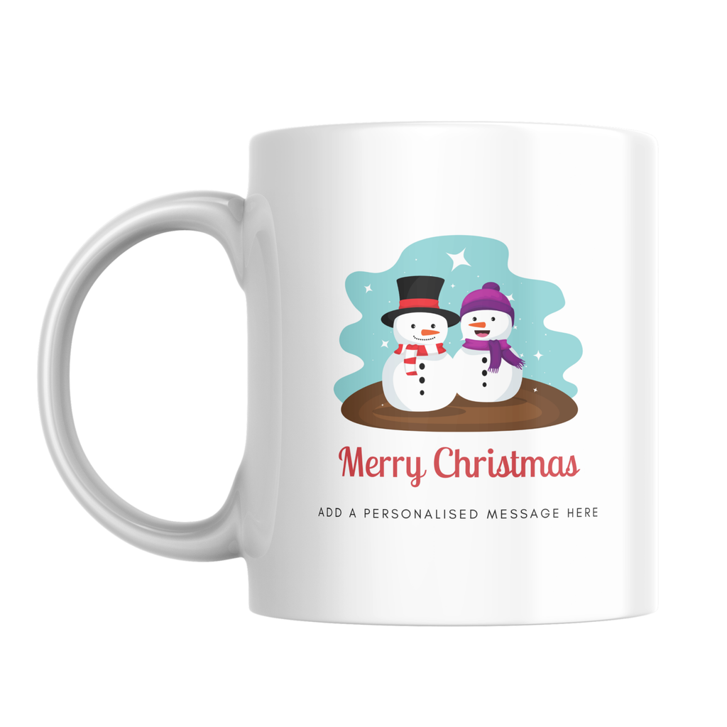Snowman Couple Christmas Mug – front view