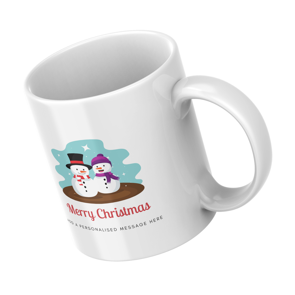Snowman Couple Christmas Mug – angled view