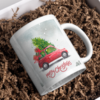 Snowy Red Car Christmas Mug – gift presentation on paper packing
