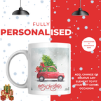 Snowy Red Car Christmas Mug – personalisation information