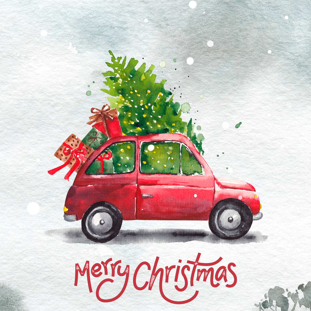 Snowy Red Car Christmas Mug – original flat artwork