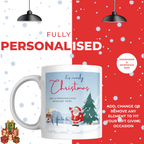 Snowy Santa and Reindeer Christmas Mug – personalisation information