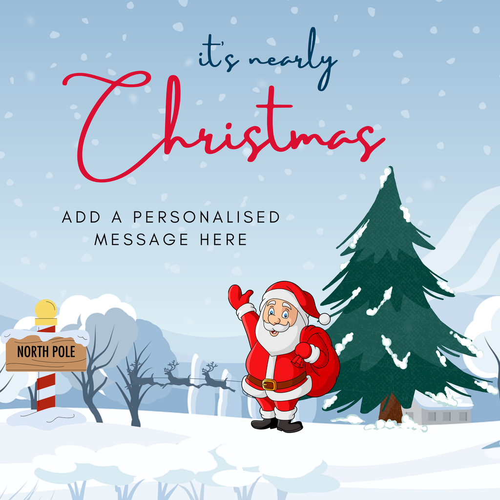 Snowy Santa and Reindeer Christmas Mug – original flat artwork
