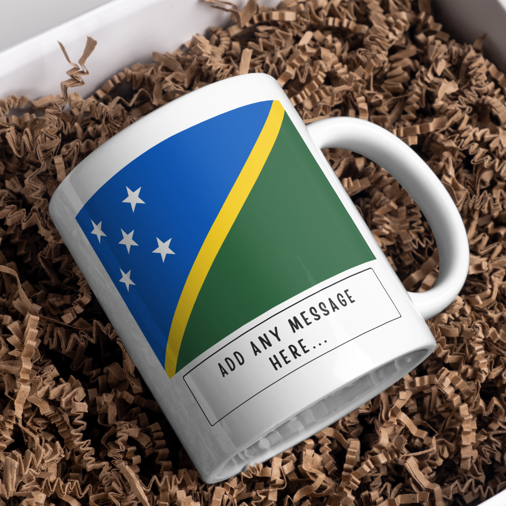 Personalised Solomon Islands flag mug – gift presentation on paper packing