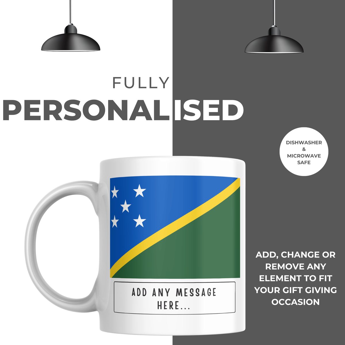 Personalised Solomon Islands flag mug – personalisation and care information
