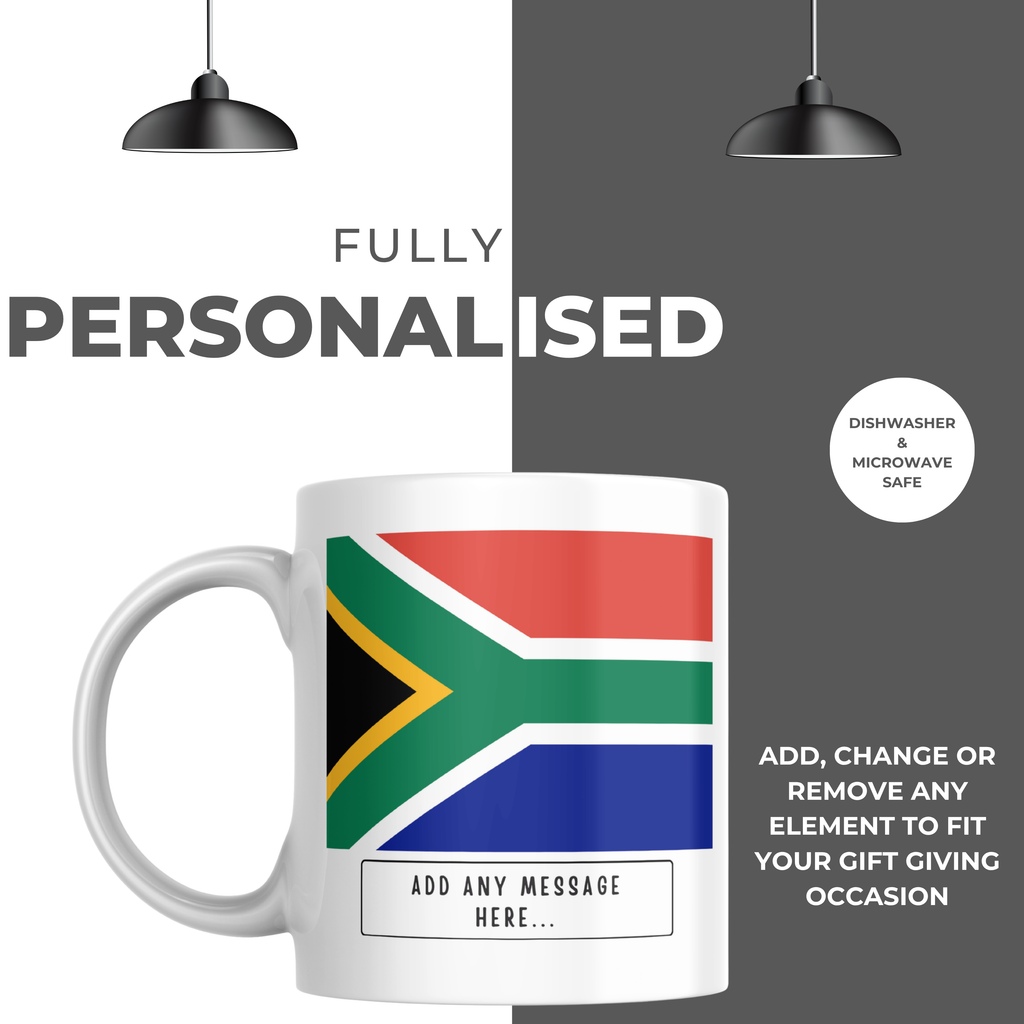 Personalised South Africa flag mug – personalisation and care information