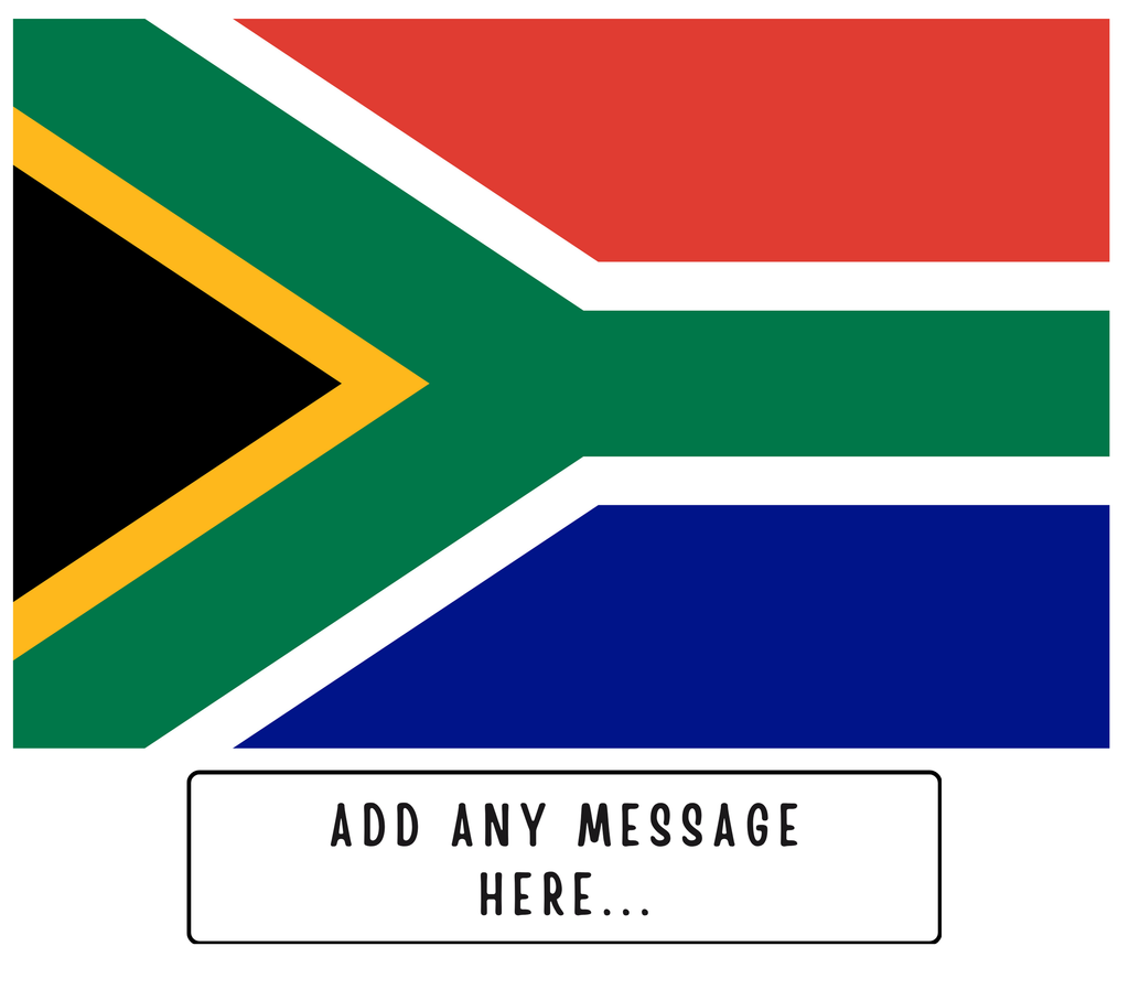 Personalised South Africa flag mug – flat source artwork with space for a personalised message