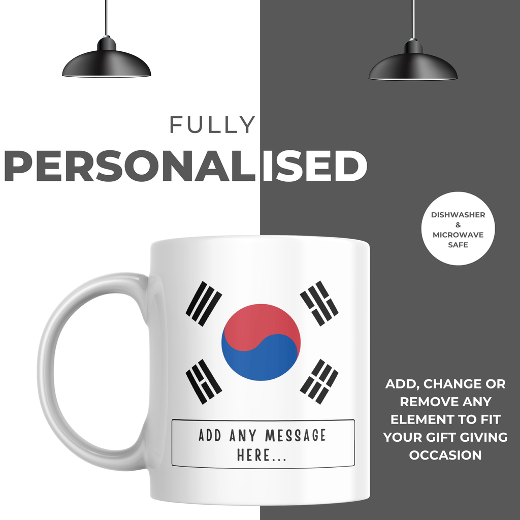 Personalised South Korea flag mug – personalisation and care information