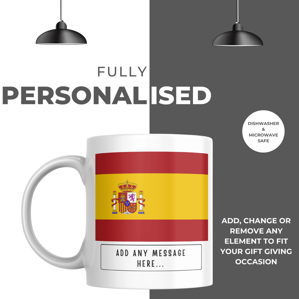 Personalised Spain flag mug – personalisation and care information