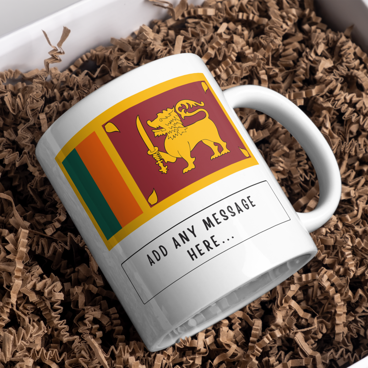 Personalised Sri Lanka flag mug – gift presentation on paper packing