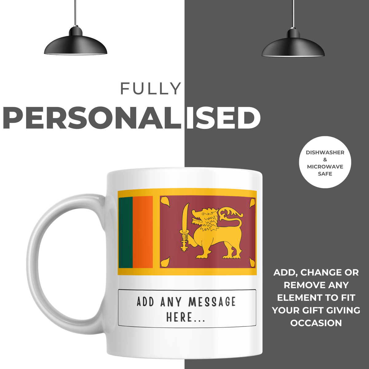 Personalised Sri Lanka flag mug – personalisation and care information