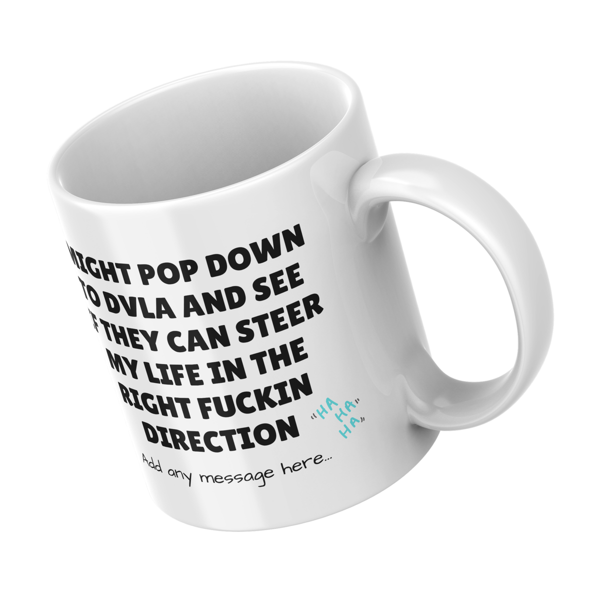 Steer My Life DVLA Mug – angled view