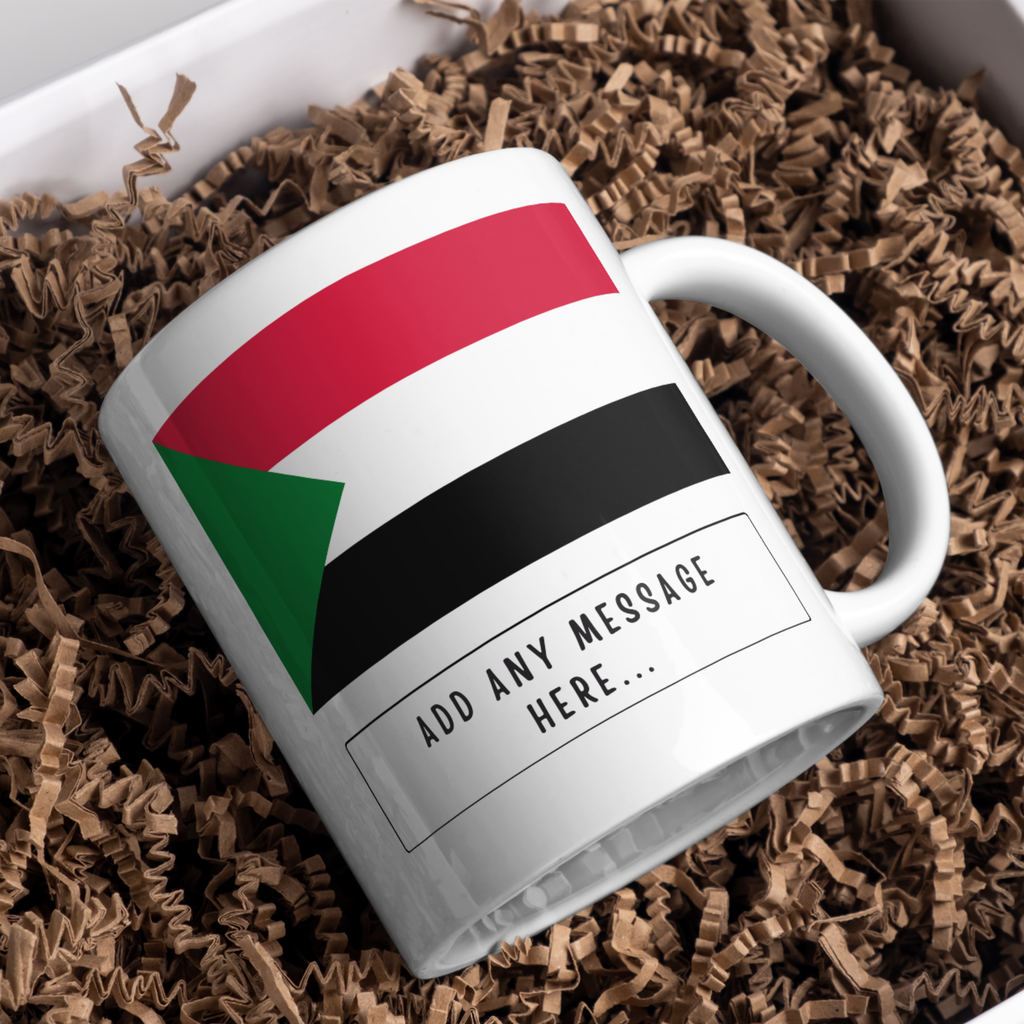 Personalised Sudan flag mug – gift presentation on paper packing